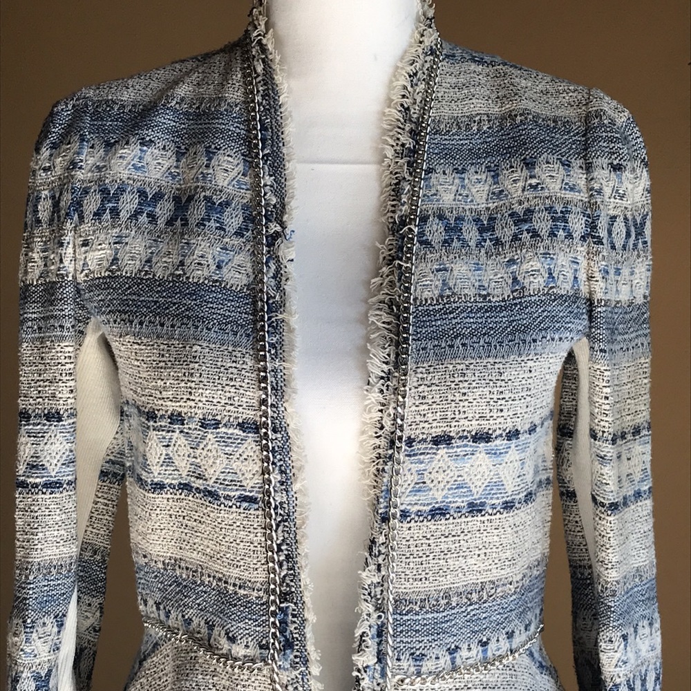 Rebecca Taylor Blue and White Textured Blazer - Picture 2 of 12